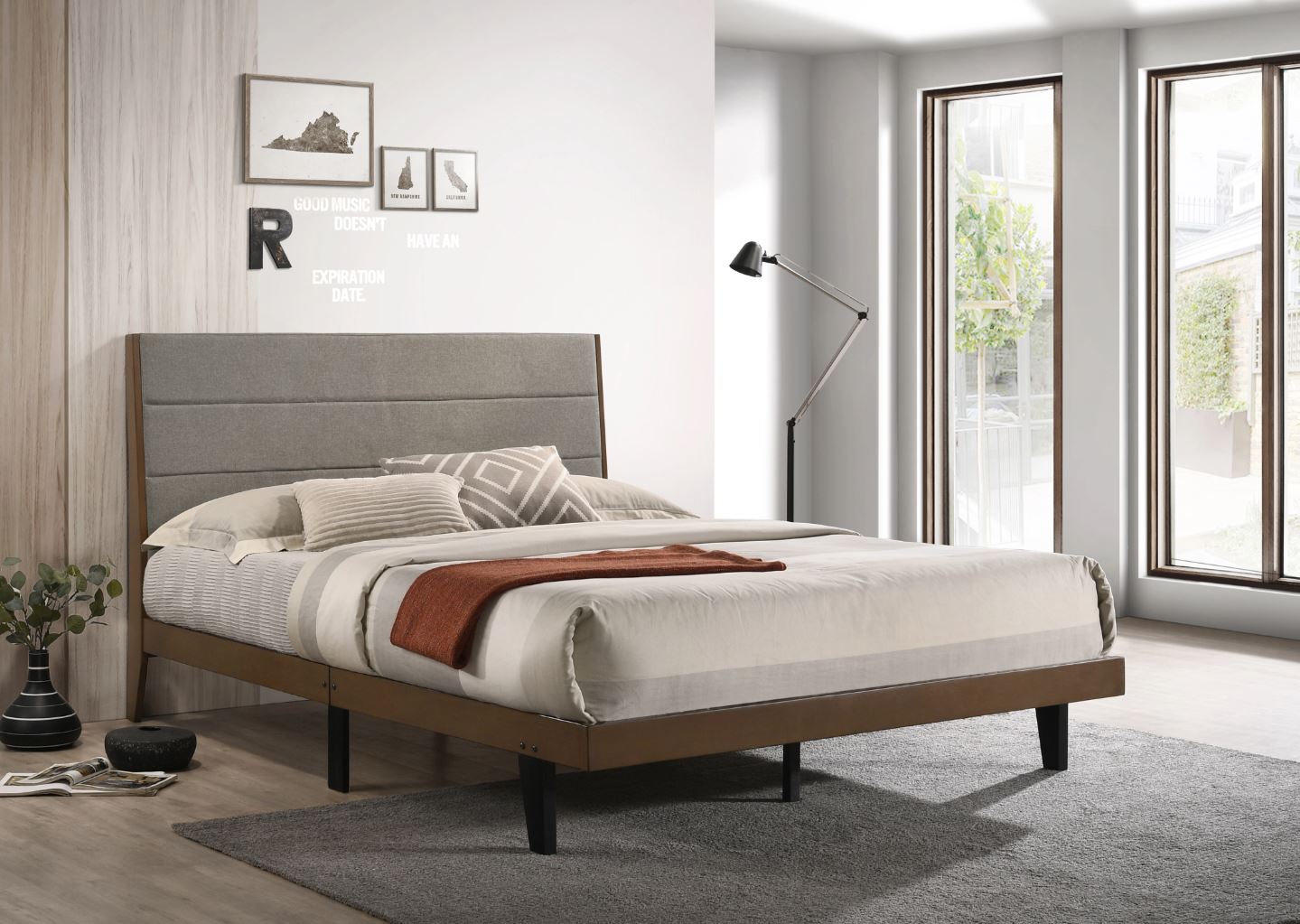 Mays Upholstered Queen Platform Bed Walnut Brown And Grey – Otsukas ...